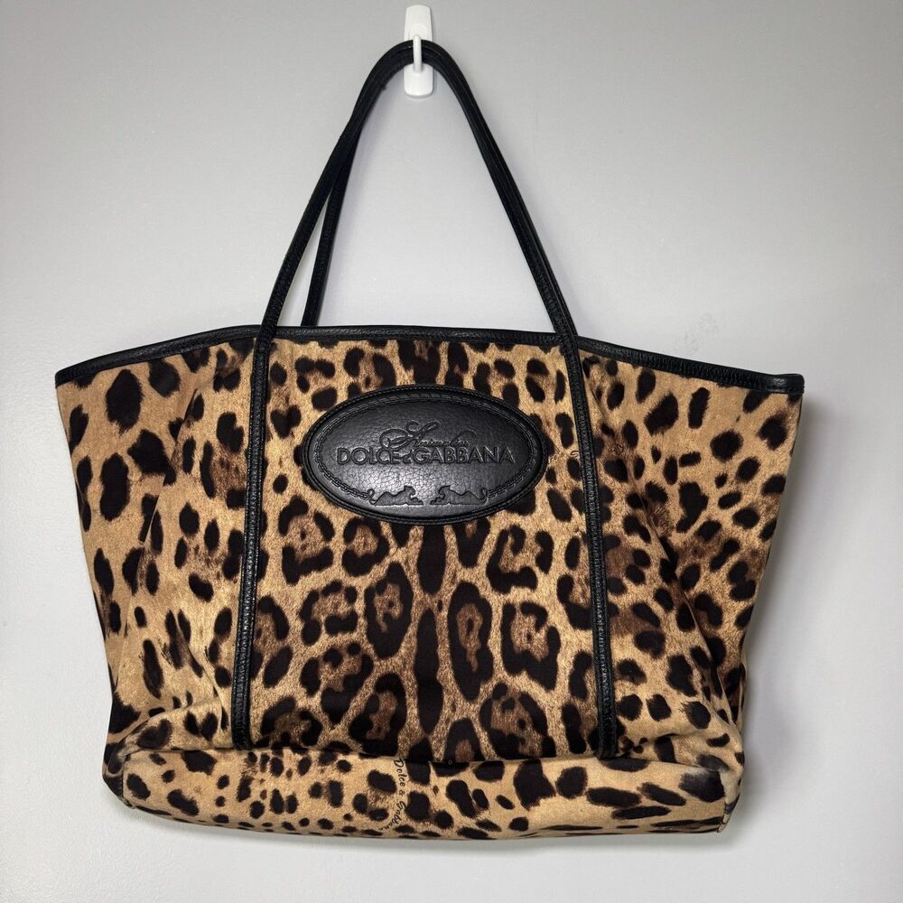 Vintage 2000s Dolce & Gabbana Leopard Print "Animalier" Tote Canvas And Leather
